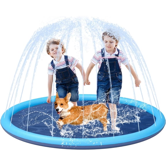 Non-Slip Large Sprinkler Splash Play Mat,Splash Pad for Kids and Dog (Blue, XL-68)
