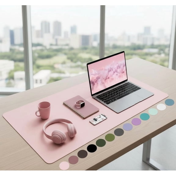 Non-Slip Leather Desk Pad Blotter, Waterproof Laptop Computer Desk Keyboard Mat, Table Protector Mat, Large Mouse Pad for Office/Work/Home/Decor(Pink, 31.5" x 15.7")