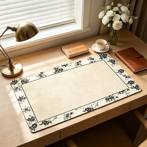 Non-Slip Leather Desk Pad, Waterproof Leather Large Mouse Pad, Retro Office Desk Mat, Ancient Style Desk Mat for Office, Work, Home, Decor, 16 x 32 in