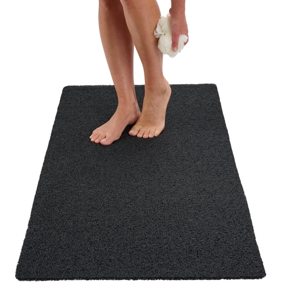 Non-Slip PVC Loofah Shower Mat for Indoor or Outdoor Use Black 24 x 47 Inches