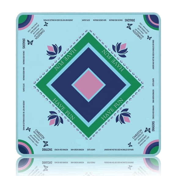 Mahjong Mat, Non-Slip Table Mat for American Mahjong, Turquoise Butterfly Lotus Pattern, 1 Pack