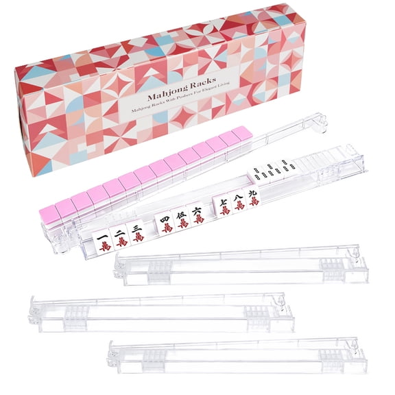 Non-Slip Mahjong Racks with Pushers, 4-Pack Clear Acrylic Racks, American Mahjong Accessories, Gift-Ready Mahjong Gifts (Clear)