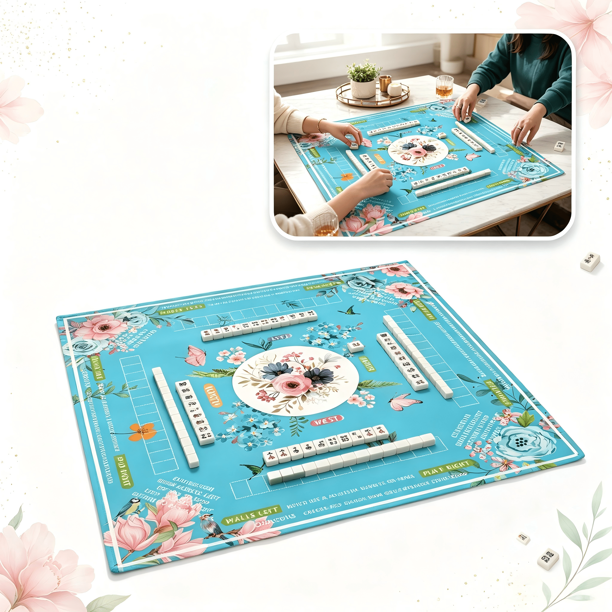 Non-Slip Mahjong Table Mat 31.5 Inch, Noise Reduction Flannel Game ...