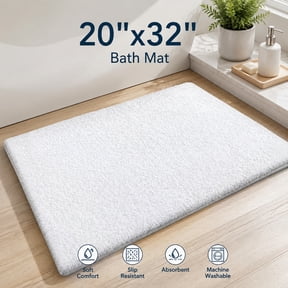 Non-Slip Microfiber Bath Mat 20"x32" Soft Absorbent Bathroom Rug, Stylish Washable Shower Floor Mat, White