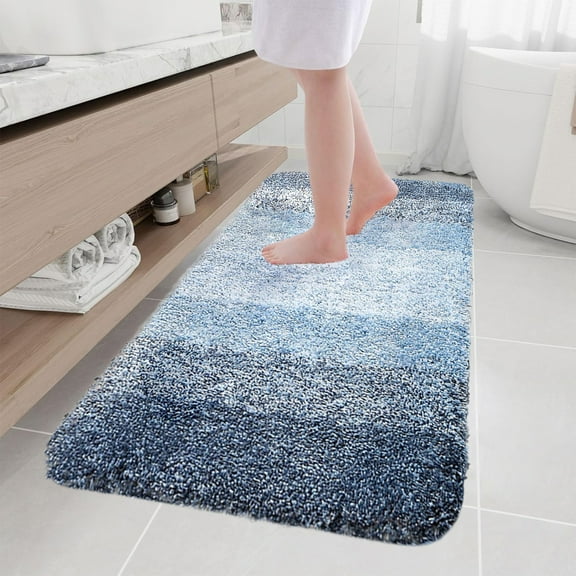 Non-Slip Microfiber Bathroom Rug Mat 15.7x31.4 inch Machine Washable Water Absorbent Floor Mat for Bathroom Kitchen Living Room Bedroom with Anti-Skid Backing, Gray Black Blue Khaki Navy