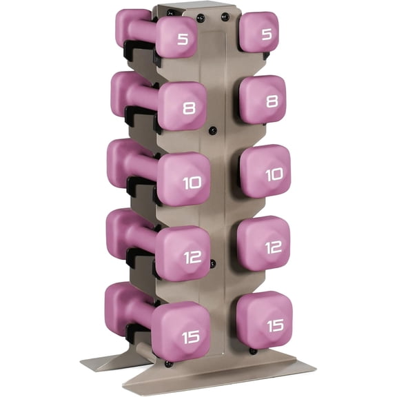 Non-Slip Neoprene Dumbbell Set with Storage Rack – Anti-Roll Hand Weights for Home Gym |   20, 32, 50, 60 & 100 lb Options