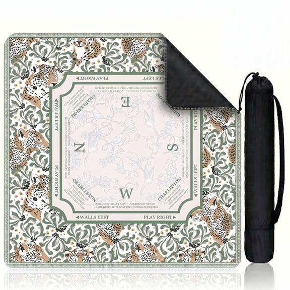 Non-Slip Neoprene Mahjong Mat, 32.4x32.4in Green Floral Game Mat, Multi-Use Table Mat with Travel Carry Bag