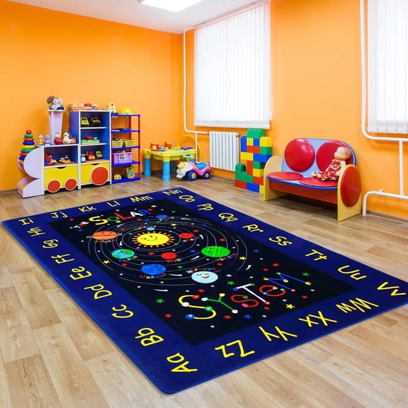 Non Slip Outer Space Kids Rugs for Playroom Large Throw Carpet for Children Bedroom Kids Playmat Solar System Play Rug for Kids Bedroom Nursery Playroom Classroom, 8' x 10'