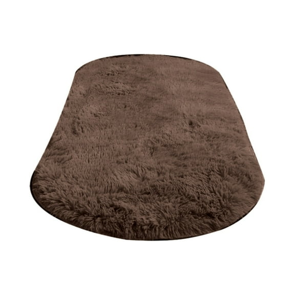 Non-Slip Oval Bedroom Mat, Soft Fluffy Area Rug for Bedroom, Tie-Dye Coffee Fuzzy Shaggy Throw Rugs for Bedside, Bedroom Rug Non Shedding, Cozy Plush Shag Carpet for Living Room, 15.74x23.62 Inch