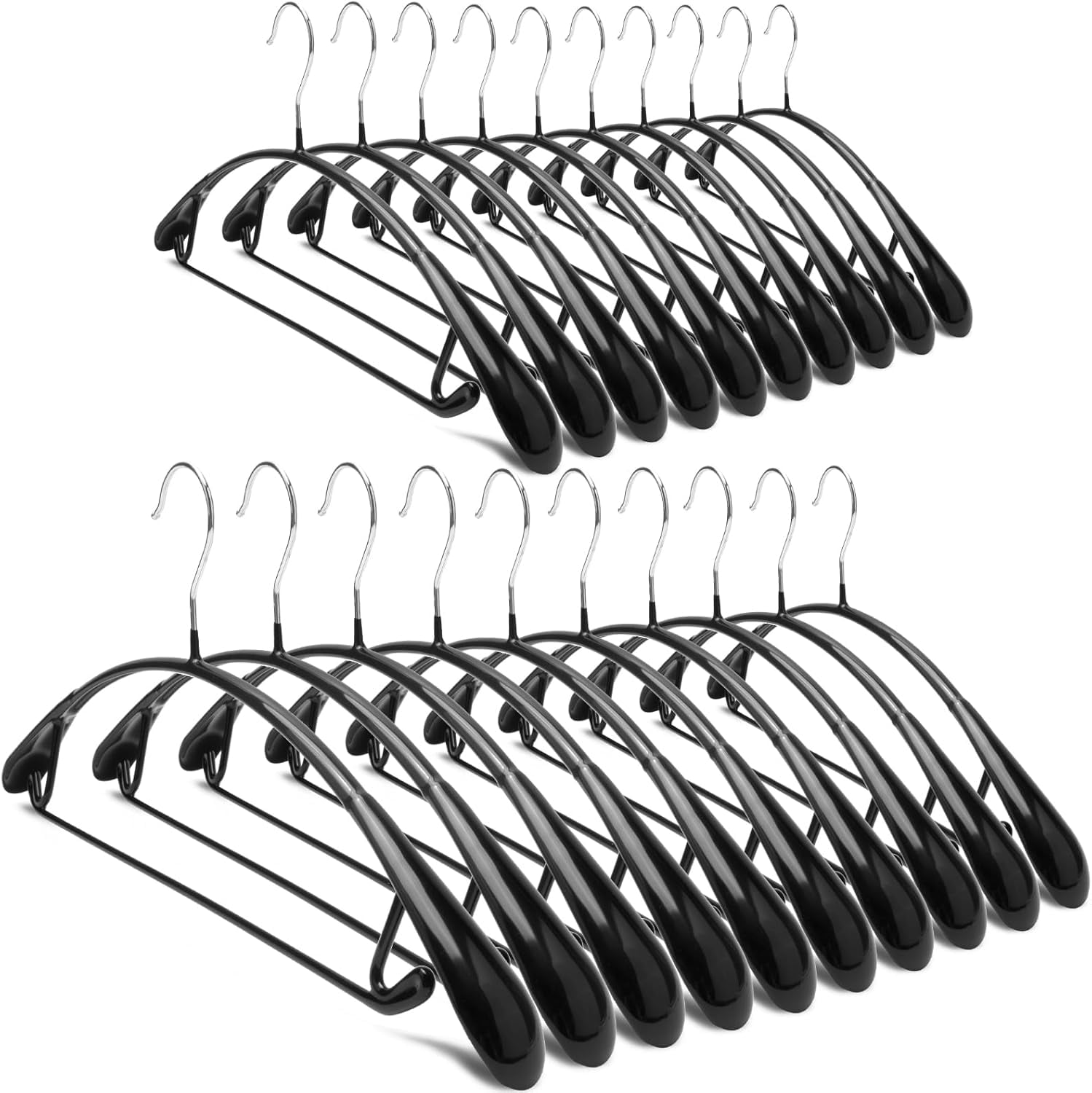 Non Slip PVC Coating Sweater and Dress Hangers, Wide Shoulder Bump Free Clothes Hangers, Black Color 20 Pack