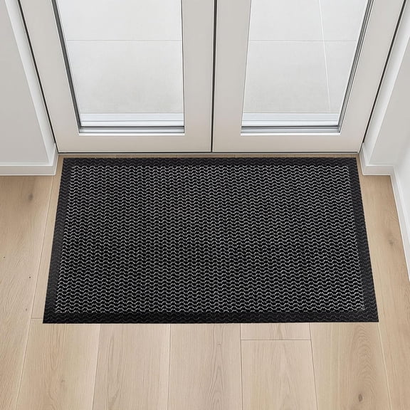 Non-Slip PVC Mesh Door Mat, Heavy Duty  Dirt Trapper Doormat, Indoor Outdoor Dirt Barrier Scraper Entrance Mat for Front and  Doors 32" x 20" Metallic Gray & Black Entry Rug