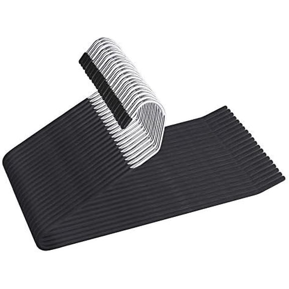 Non Slip Pants Hangers 20 Pack Open Ended Easy Slid Slacks Hangers, Durable Anti-Rust Space Saving Metal Jeans Hanger, Chrome and Black Friction