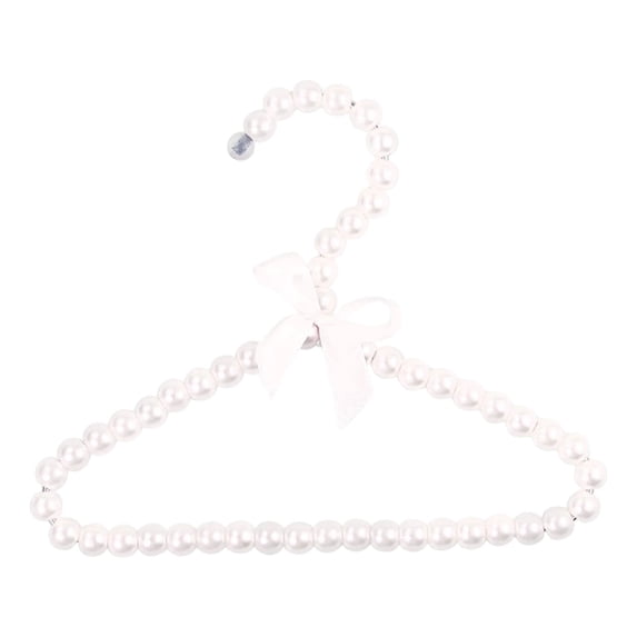 Non Slip Pearl Clothes Hanger,1 Pcs Pearl Beaded Clothes Hanger,Small Plastic Clothes Hangers with Ribbon,for Wedding Dresses,Special Occasions,Wardrobe Display,7.87''x6.22''(White)