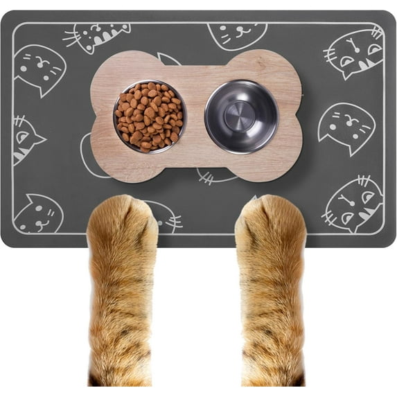 Non-Slip Pet Feeding Mats - 19.69 x 11.8 Inches Waterproof Cat Bowl Mat Absorbent Protect Floors Cat Accessories for Food and Water