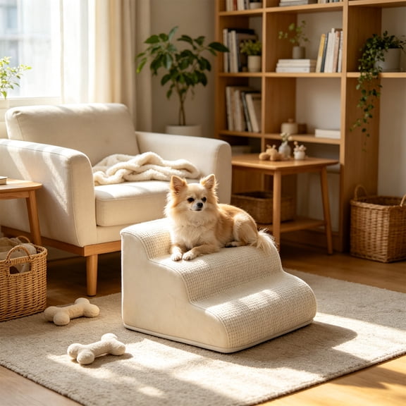 Non-Slip Pet Stairs for Dogs and Cats, High-Density Foam Pet Ramp for Bed and Couch, Portable Pet Ladder for Senior and Small Pets