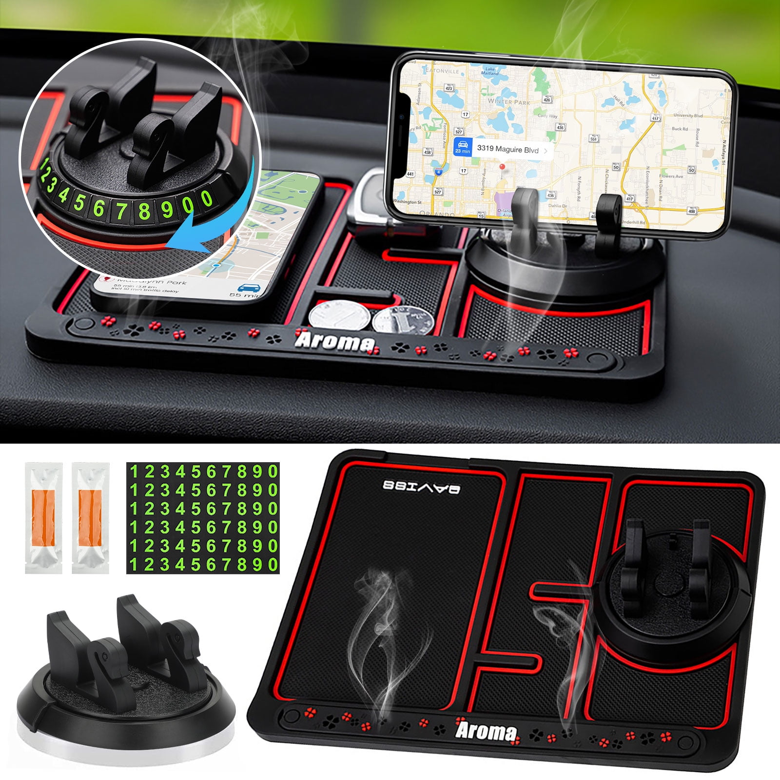 3 in 1 Car Anti-Slip Mat Multi-Functional Hidden Dashboard GPS Mount Bracket  Parking Number Card Car