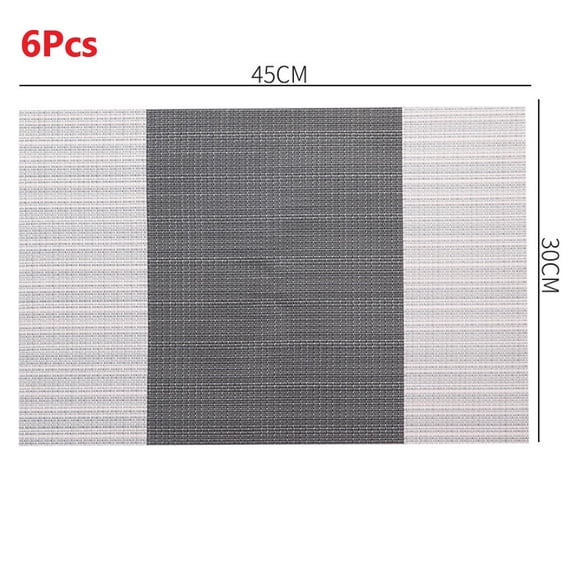 Non-Slip Placemats Set of 6 - Wipeable PVC Placemats, Wear-Resistant and Heat Resistant Placemats for Kitchen Home Dining Table, CD-G-002, 45 x 30 cm, Vertical Stripes Gray