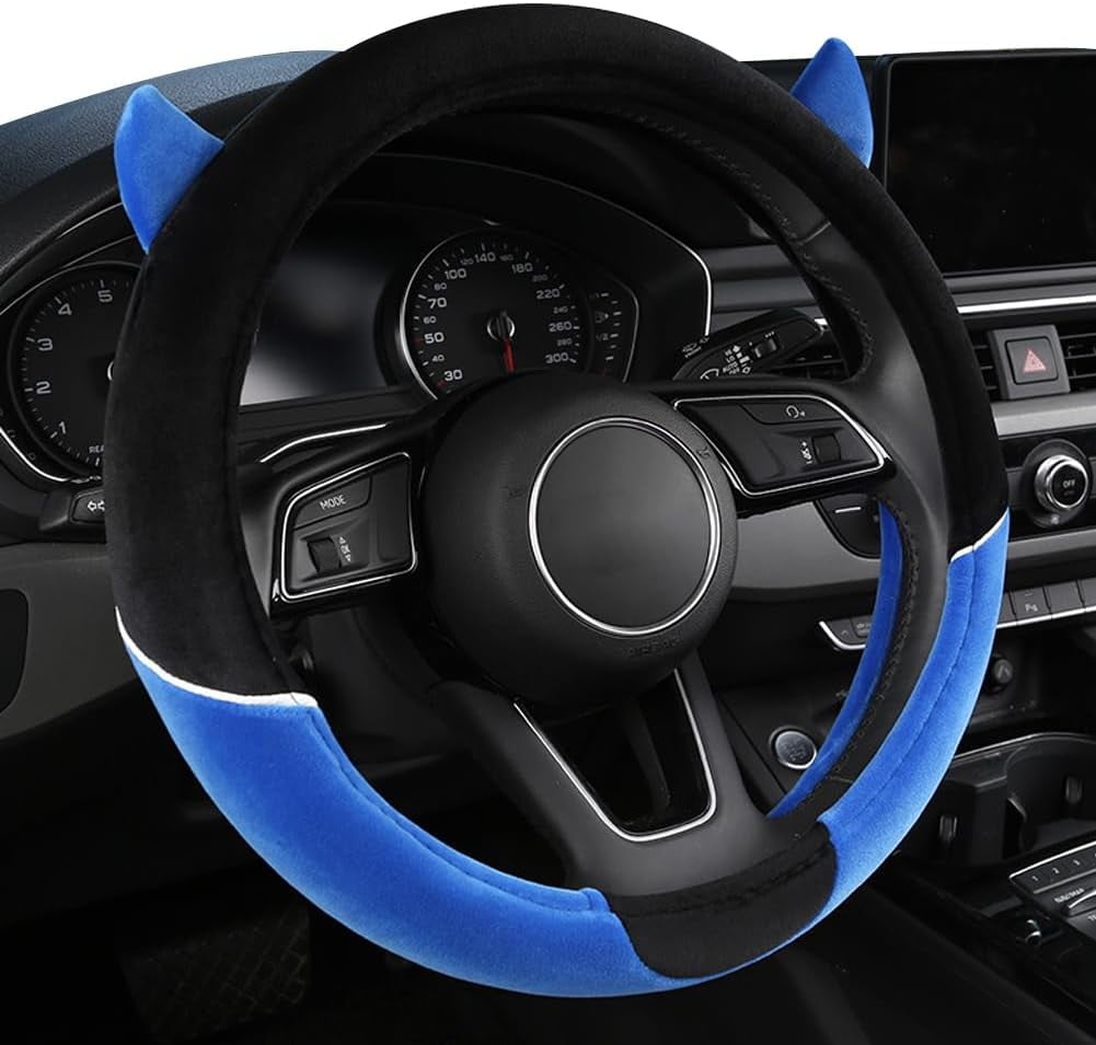 Non-Slip Plush Car Steering Wheel Cover 38 CM Steering Wheel Covers Protector Car Interior Accessories for Women, Blue