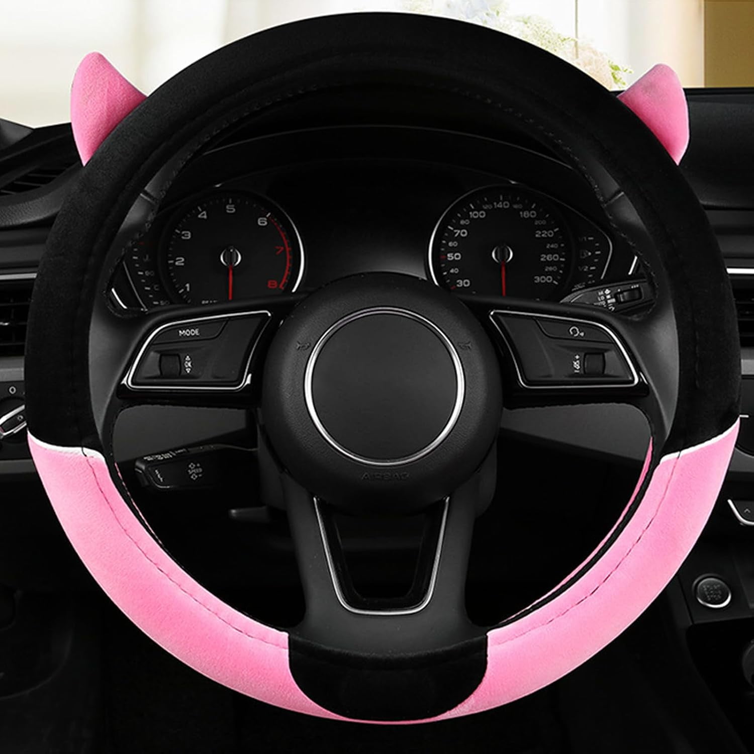 Non-Slip Plush Car Steering Wheel Cover 38 CM Steering Wheel Covers Protector Car Interior Accessories for Women, Pink