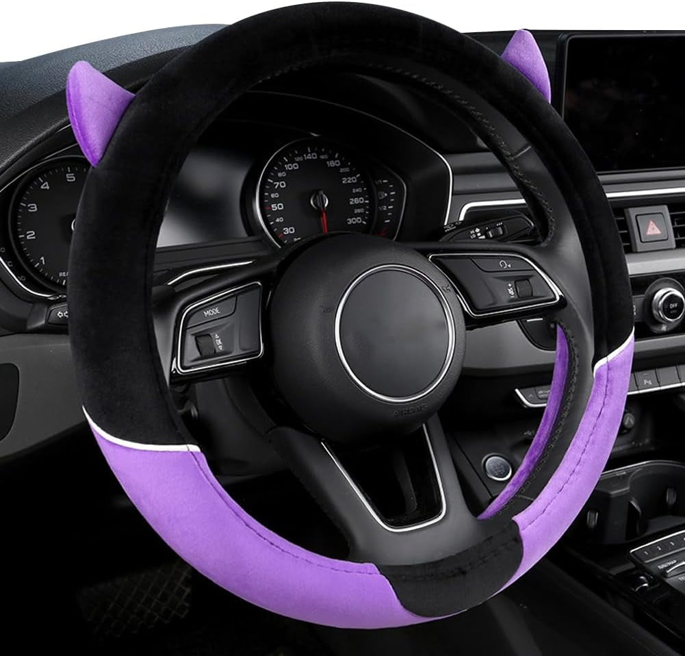 Non-Slip Plush Car Steering Wheel Cover 38 CM Steering Wheel Covers Protector Car Interior Accessories for Women, Purple