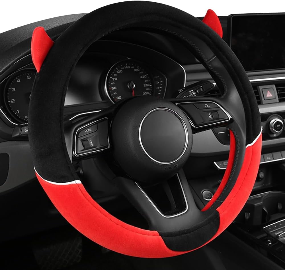 Non-Slip Plush Car Steering Wheel Cover 38 CM Steering Wheel Covers Protector Car Interior Accessories for Women, Red