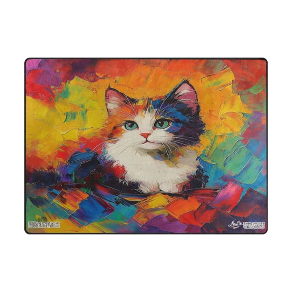 Non-Slip Polyester Rug 63x48in & 80x58in - Plush Memory Foam Floor Mat, Absorbent, Fade Resistant, Machine Washable for Living Room, Bedroom, Entryway，A Colorful Cute Cat