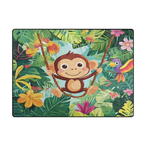 Non-Slip Polyester Rug 63x48in & 80x58in - Plush Memory Foam Floor Mat, Absorbent, Fade Resistant, Machine Washable for Living Room, Bedroom, Entryway,A Cute Monkey
