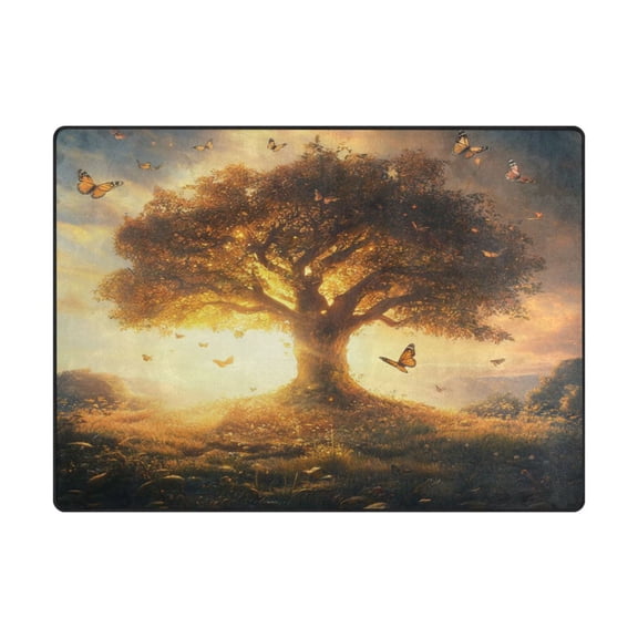 Non-Slip Polyester Rug 63x48in & 80x58in - Plush Memory Foam Floor Mat, Absorbent, Fade Resistant, Machine Washable for Living Room, Bedroom, Entryway，A Large Tree