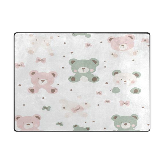 Non-Slip Polyester Rug 63x48in & 80x58in - Plush Memory Foam Floor Mat, Absorbent, Fade Resistant, Machine Washable for Living Room, Bedroom, Entryway，A Teddy Bear Pattern