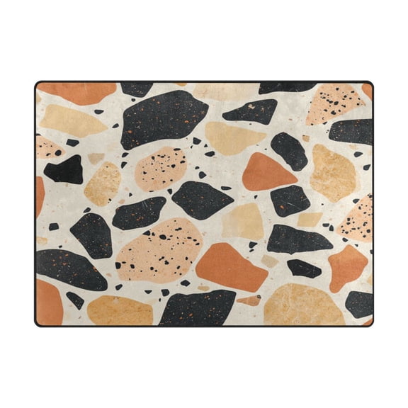 Non-Slip Polyester Rug 63x48in & 80x58in - Plush Memory Foam Floor Mat, Absorbent, Fade Resistant, Machine Washable for Living Room, Bedroom, Entryway，A Terrazzo Pattern