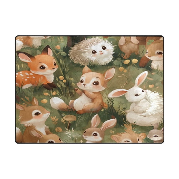 Non-Slip Polyester Rug 63x48in & 80x58in - Plush Memory Foam Floor Mat, Absorbent, Fade Resistant, Machine Washable for Living Room, Bedroom, Entryway,Adorable Baby Animals