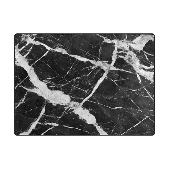 Non-Slip Polyester Rug 63x48in & 80x58in - Plush Memory Foam Floor Mat, Absorbent, Fade Resistant, Machine Washable for Living Room, Bedroom, Entryway,Black and White Marble