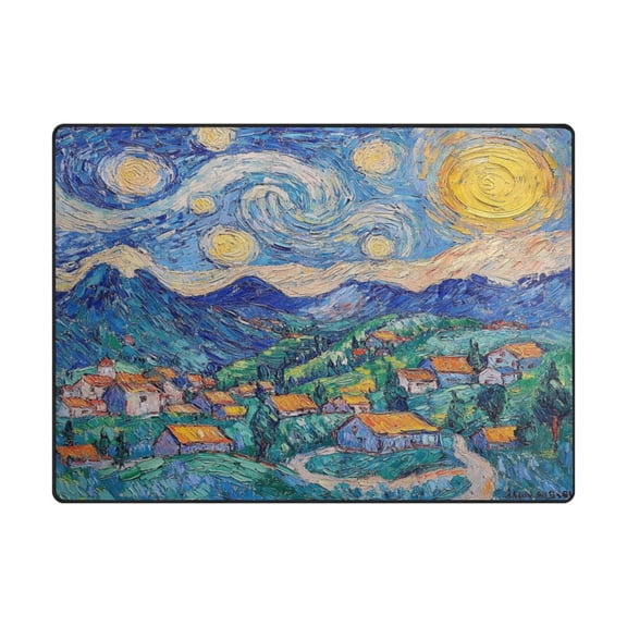 Non-Slip Polyester Rug 63x48in & 80x58in - Plush Memory Foam Floor Mat, Absorbent, Fade Resistant, Machine Washable for Living Room, Bedroom, Entryway，Blue Hills and Village