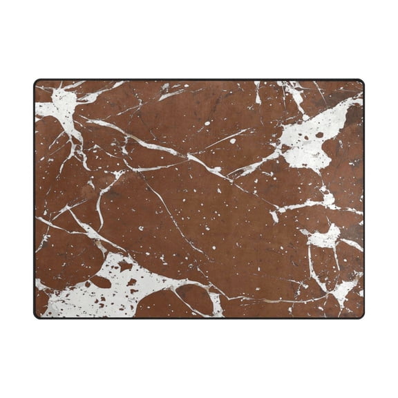 Non-Slip Polyester Rug 63x48in & 80x58in - Plush Memory Foam Floor Mat, Absorbent, Fade Resistant, Machine Washable for Living Room, Bedroom, Entryway,Brown Marble