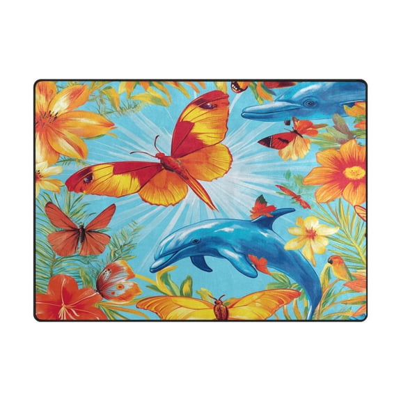 Non-Slip Polyester Rug 63x48in & 80x58in - Plush Memory Foam Floor Mat, Absorbent, Fade Resistant, Machine Washable for Living Room, Bedroom, Entryway,Butterflies