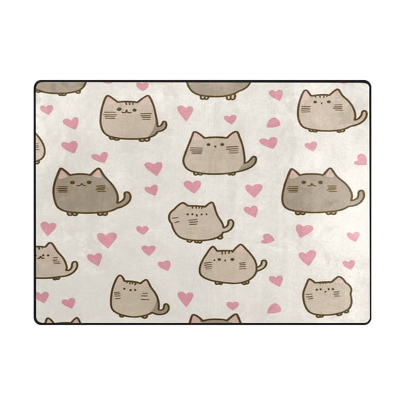 Non-Slip Polyester Rug 63x48in & 80x58in - Plush Memory Foam Floor Mat, Absorbent, Fade Resistant, Machine Washable for Living Room, Bedroom, Entryway,Cat Pattern