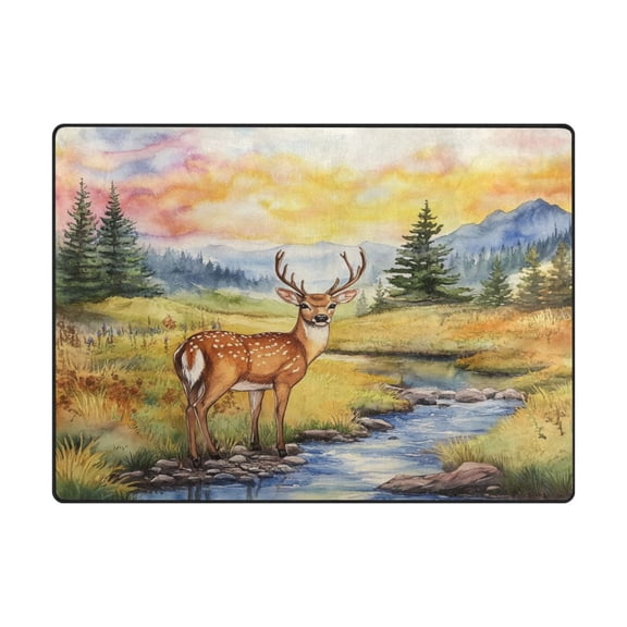 Non-Slip Polyester Rug 63x48in & 80x58in - Plush Memory Foam Floor Mat, Absorbent, Fade Resistant, Machine Washable for Living Room, Bedroom, Entryway,Cut Deer