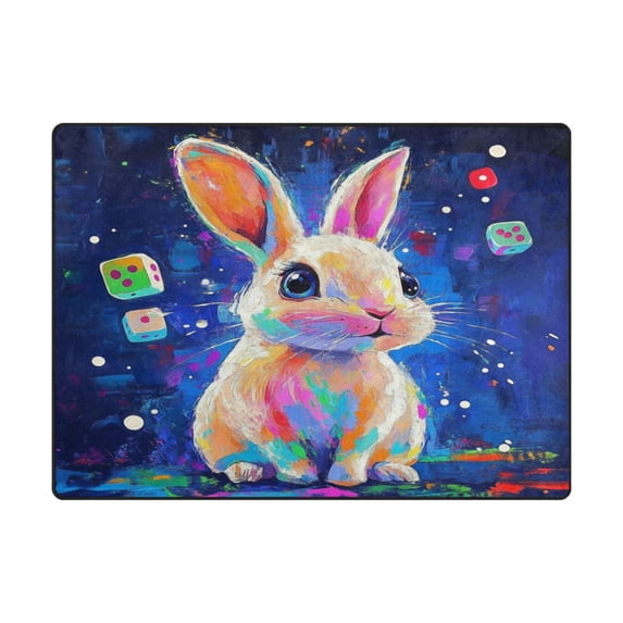 Non-Slip Polyester Rug 63x48in & 80x58in - Plush Memory Foam Floor Mat, Absorbent, Fade Resistant, Machine Washable for Living Room, Bedroom, Entryway,Cute Rabbit