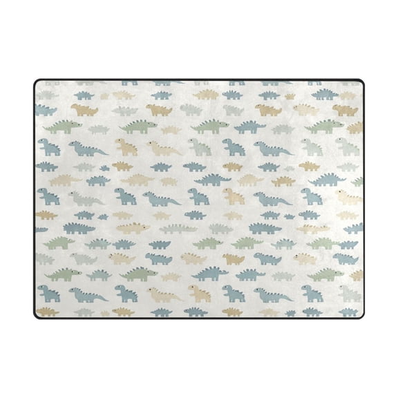 Non-Slip Polyester Rug 63x48in & 80x58in - Plush Memory Foam Floor Mat, Absorbent, Fade Resistant, Machine Washable for Living Room, Bedroom, Entryway，Cute Simple Dinosaurs