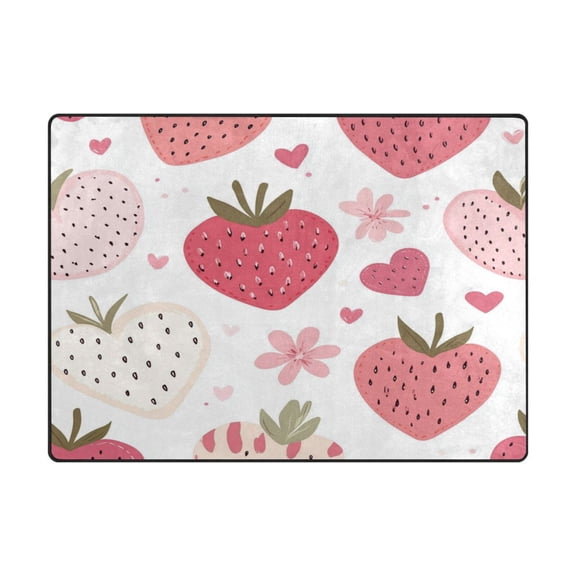 Non-Slip Polyester Rug 63x48in & 80x58in - Plush Memory Foam Floor Mat, Absorbent, Fade Resistant, Machine Washable for Living Room, Bedroom, Entryway，Cute Strawberry