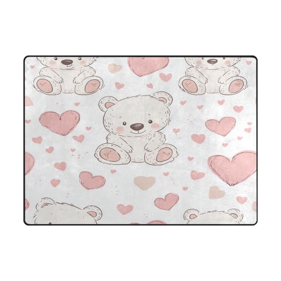 Non-Slip Polyester Rug 63x48in & 80x58in - Plush Memory Foam Floor Mat, Absorbent, Fade Resistant, Machine Washable for Living Room, Bedroom, Entryway，Cute Teddy Bear