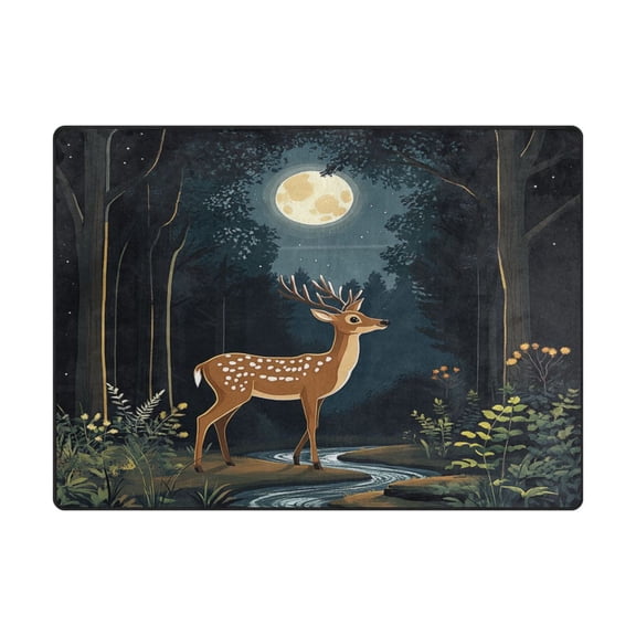 Non-Slip Polyester Rug 63x48in & 80x58in - Plush Memory Foam Floor Mat, Absorbent, Fade Resistant, Machine Washable for Living Room, Bedroom, Entryway，Deer in The Forest