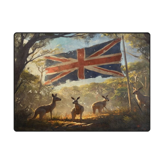 Non-Slip Polyester Rug 63x48in & 80x58in - Plush Memory Foam Floor Mat, Absorbent, Fade Resistant, Machine Washable for Living Room, Bedroom, Entryway,Flag with Kangaroos