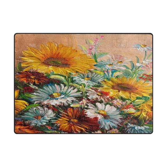 Non-Slip Polyester Rug 63x48in & 80x58in - Plush Memory Foam Floor Mat, Absorbent, Fade Resistant, Machine Washable for Living Room, Bedroom, Entryway，Flowers
