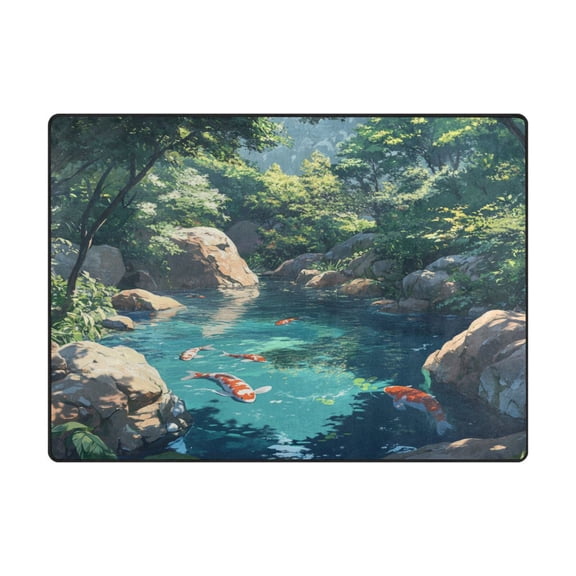 Non-Slip Polyester Rug 63x48in & 80x58in - Plush Memory Foam Floor Mat, Absorbent, Fade Resistant, Machine Washable for Living Room, Bedroom, Entryway，Happy Carp