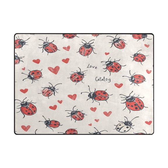 Non-Slip Polyester Rug 63x48in & 80x58in - Plush Memory Foam Floor Mat, Absorbent, Fade Resistant, Machine Washable for Living Room, Bedroom, Entryway,Ladybugs