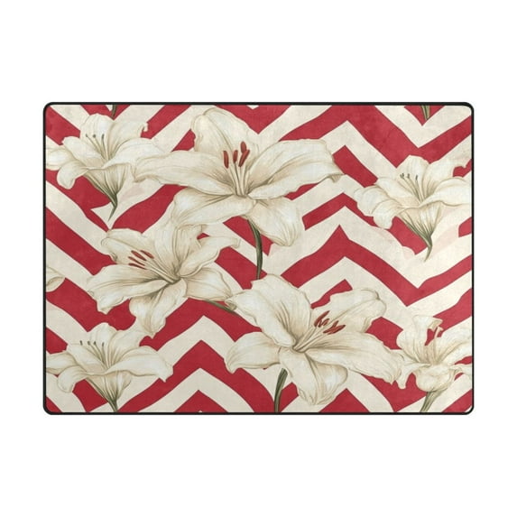 Non-Slip Polyester Rug 63x48in & 80x58in - Plush Memory Foam Floor Mat, Absorbent, Fade Resistant, Machine Washable for Living Room, Bedroom, Entryway,Lines and Flowers