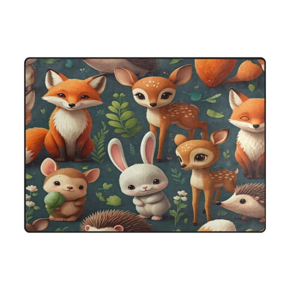 Non-Slip Polyester Rug 63x48in & 80x58in - Plush Memory Foam Floor Mat, Absorbent, Fade Resistant, Machine Washable for Living Room, Bedroom, Entryway,Little Fox