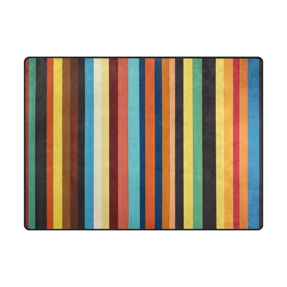 Non-Slip Polyester Rug 63x48in & 80x58in - Plush Memory Foam Floor Mat, Absorbent, Fade Resistant, Machine Washable for Living Room, Bedroom, Entryway,Long Vertical Lines