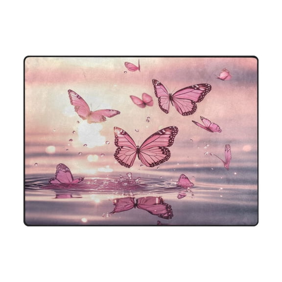 Non-Slip Polyester Rug 63x48in & 80x58in - Plush Memory Foam Floor Mat, Absorbent, Fade Resistant, Machine Washable for Living Room, Bedroom, Entryway,Many Pink Butterflies